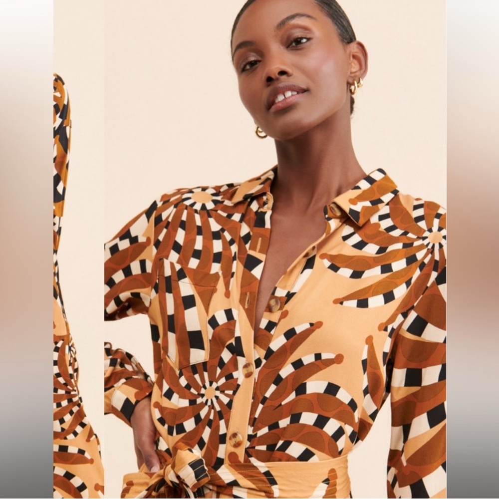 FARM Rio Geometric Black and Brown Jumpsuit